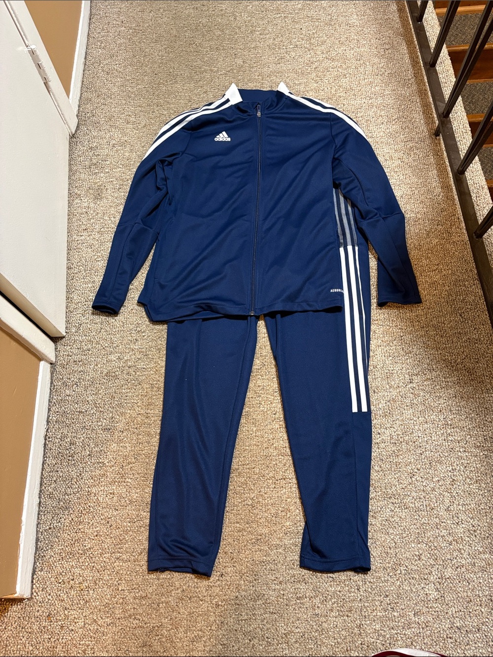 adidas Navy Blue and White 3-Stripe womans jacket and pants Set